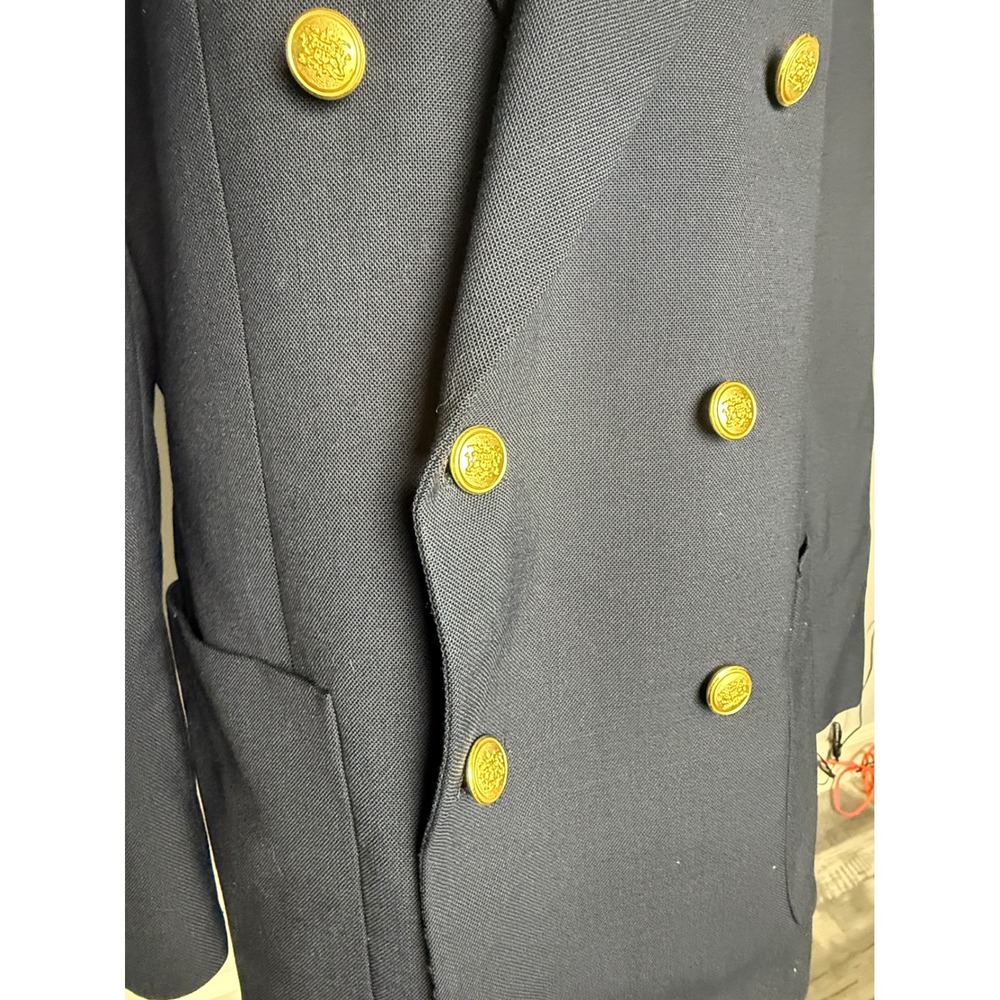 Navy Blue Double Breasted Blazer Gold Crest Buttons Mens Oversized Womens Jacket - Picture 4 of 4